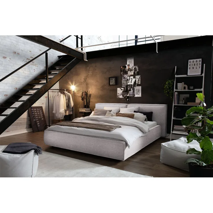 KAWOLA Bett CARLO Polsterbett Stoff hellgrau 180x200cm
