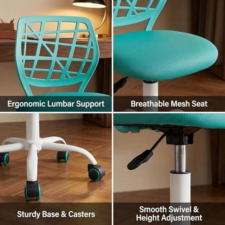 FurnitureR Kinder Schreibtischstuhl, höhenverstellbarer Drehstuhl mit kleinem Loch Rückenlehne Design, geeignet für Kinderzimmer oder Arbeitszimmer, grün I – Bild 7