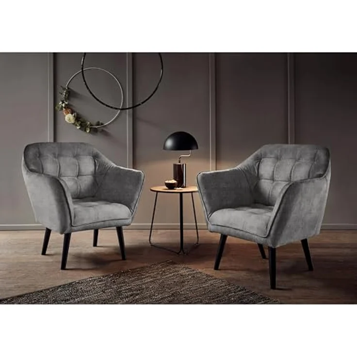 MAX Loungesessel mit Armlehnen, Grey - Bequemer Sessel gepolstert mit schwarzen Massivholz Füßen für Esszimmer & Wohnzimmer - 84 x 87 x 70 cm (B/H/T) – Bild 5