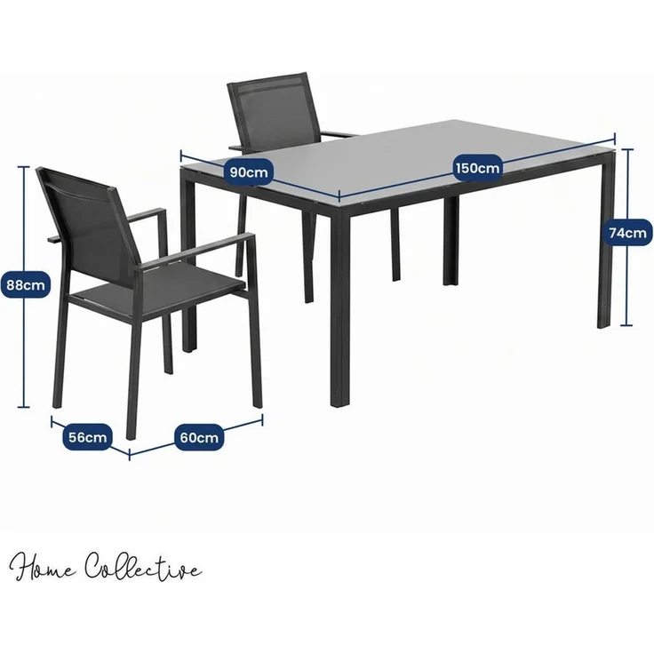 Home Collective Gartenlounge-Set Balkonmöbel Essgruppe Outdoor Terrassenmöbel Sitzgruppe für 6 Personen, beschichtetes Metall, atmungsaktives Textil-Gewebe, Dunkelgrau/Schwarz – Bild 2