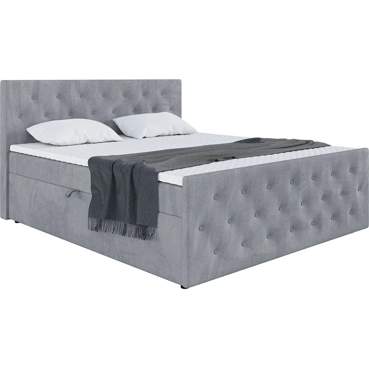 MEBLINI Boxspringbett PEDRO 160x200cm - H3P/Grau Samt - mit Bettkasten - Polsterbett - Doppelbett mit Topper & Taschenfederkern-Matratze – Bild 2