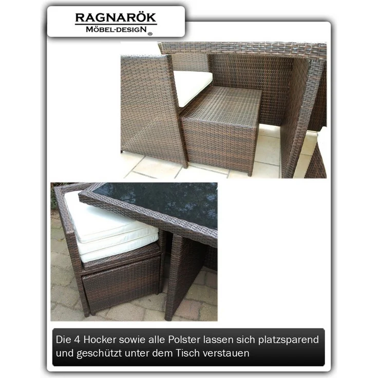 Ragnarök Möbel-Design Garten-Essgruppe Heimdall Esstisch Set 6+4, (Set, Polyrattan, Alu), Würfelsystem – Bild 3