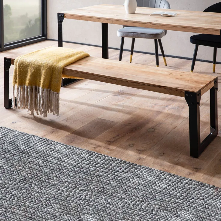 FineBuy Esszimmerbank Akazie Massivholz Metall Industrial, Esstischbank Holzbank Massiv ohne Lehne, Küchenbank Essbank Modern, Sitzbank Esszimmer