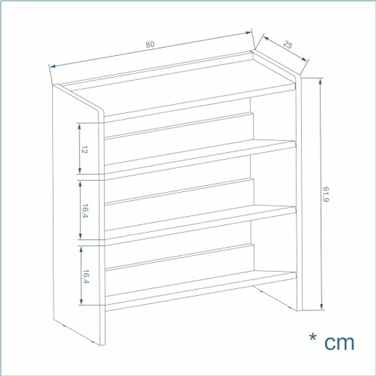 KOMTO Schuhregal Elexis 3 Schmal - Schuhablage Flur mit 3 Ebenen Offener Schuhschrank, Schuh Organizer Platzsparend 80 x 25 x 60 cm – Bild 4