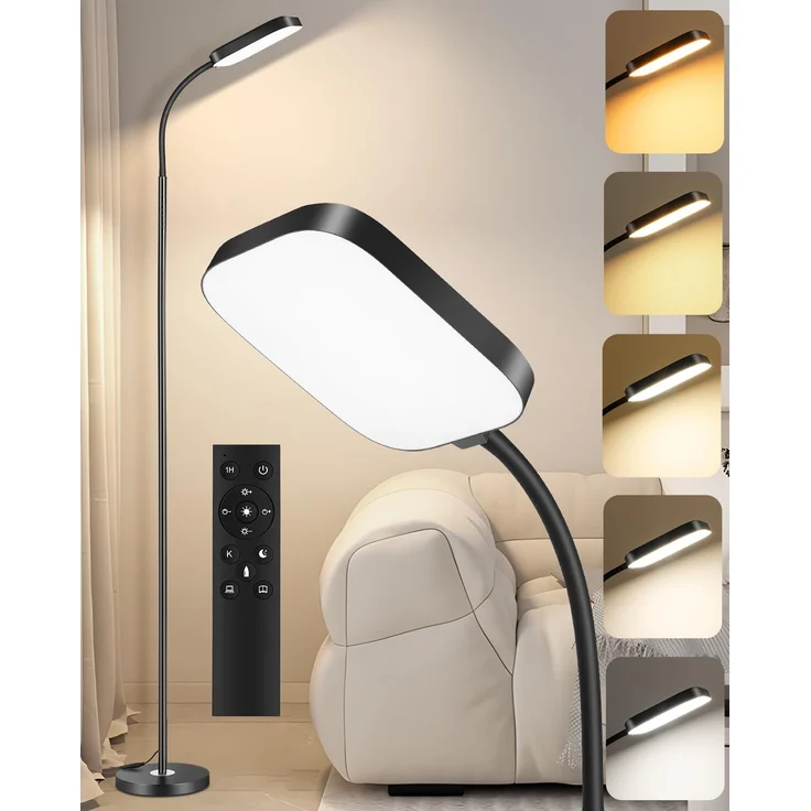 YICAIZI LED Stehlampe dimmbar 18W, 1850lm – Stehleuchte Wohnzimmer mit Fernbedienung, 3000–6500K, stufenlos dimmbar, Leselampe Bett mit Nachtlicht, moderne Stehlampe mit Prismadiffusor