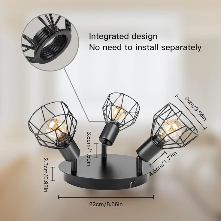 Dehobo Led Deckenstrahler Schwenkbar 350° - Deckenleuchte E14 3 Flammig Rund - Deckenlampe Spots Led Schwarz - Küchenlampe Wohnzimmerlampe Deckenspot Schlafzimmer – Bild 3