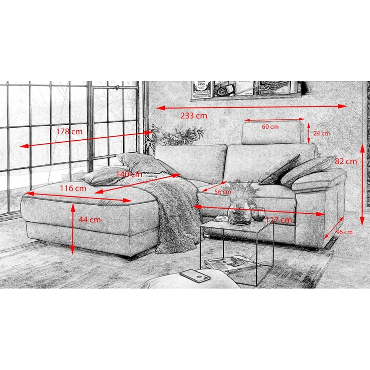 KAWOLA Sofa LOLA Ecksofa Leder grau mit motorischer Relaxfunktion Recamiere links 82 x 178 x 233 cm – Bild 6