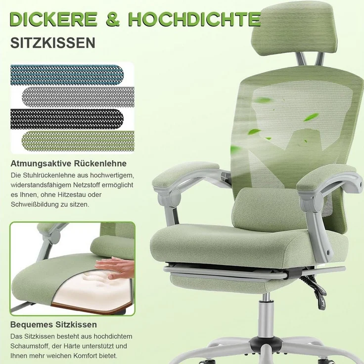 DUMOS Bürostuhl Ergonomisch Schreibtischstuhl Komfortarmlehnen Fußstütze Office Chair, Höhenverstellbarer Sitz mit Fußstütze – Bild 2