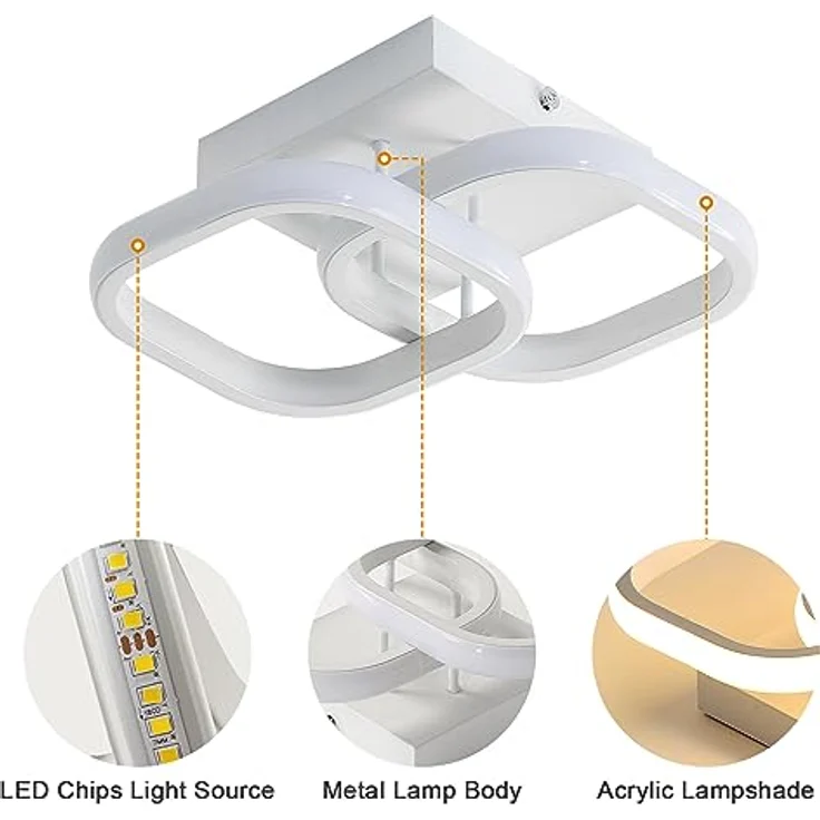 Goeco LED Deckenleuchte Innen Deckenlampen Flur, 22W 28 CM Quadratische Deckenlampe LED Innen 3000K Warmweißes Licht, Kreativ Lampen Deckenbeleuchtung für Schlafzimmer, Wohnzimmer, Küche, Weiß – Bild 6