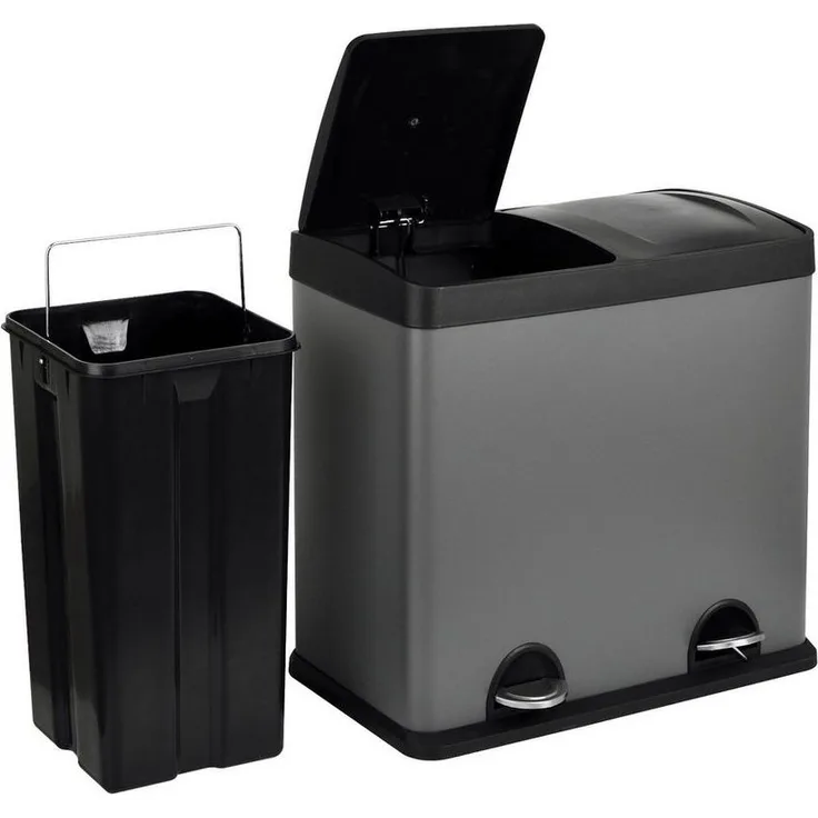 SVITA T2X24 Mülleimer Edelstahl Papierkorb Abfalleimer Mülltrennung 48L grau