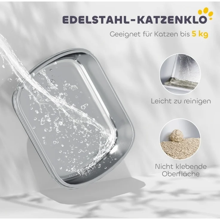 Geschlossene Katzentoilette aus Edelstahl mit Zwei-Wege-Zugang, 52,4x41,3x39,8 cm, Weiß – Bild 5