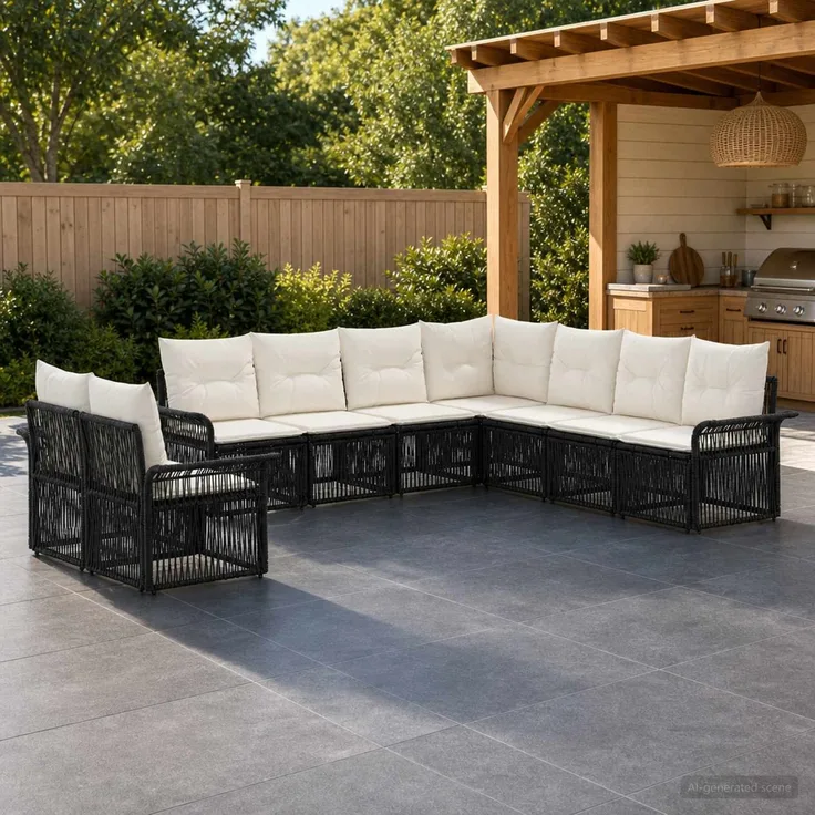 vidaXL Gartensofa-set 9 stk. 9-Sitzer Schwarz Poly-Rattan 3434869