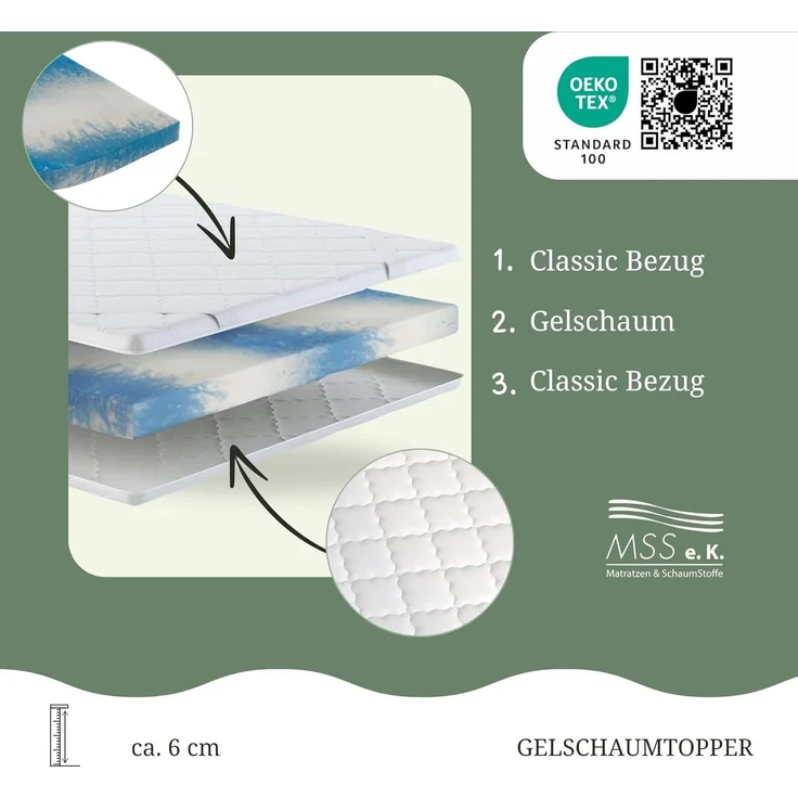 Gelschaum Topper 210x180x6cm 212g Bezug – Bild 3