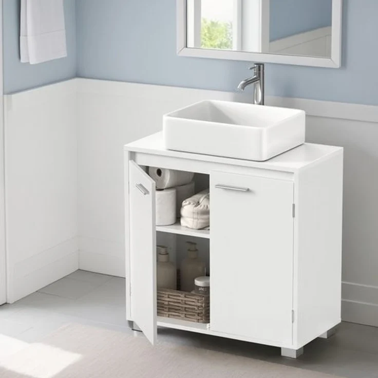 VASAGLE Waschbeckenunterschrank, Badezimmerschrank, 2 Fächer hinter den Türen, für Waschbecken ohne Säule, Badezimmer-Unterschrank mit Füßen – Bild 1