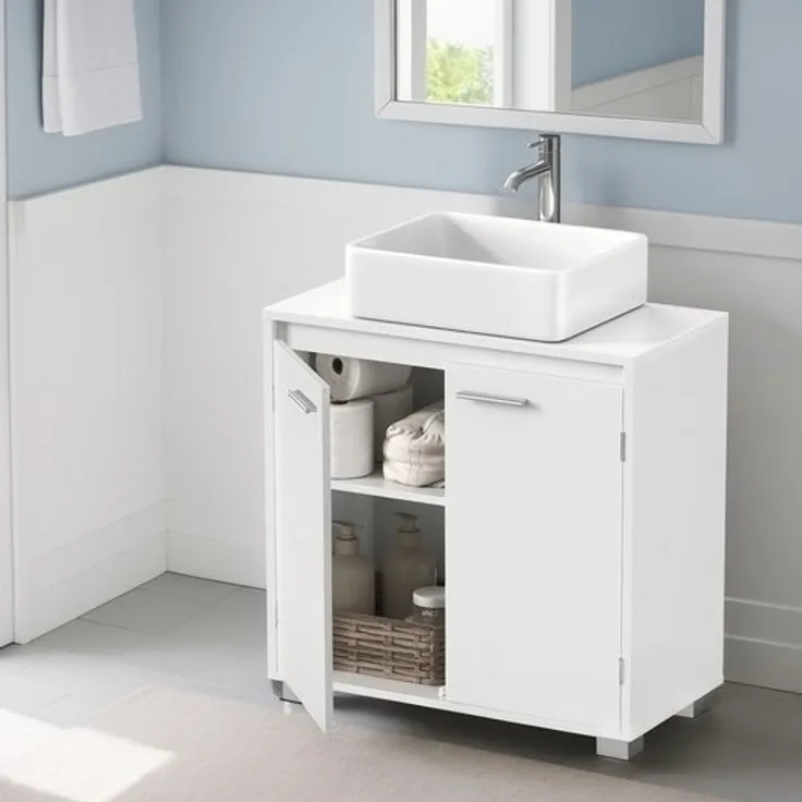 VASAGLE Waschbeckenunterschrank, Badezimmerschrank, 2 Fächer hinter den Türen, für Waschbecken ohne Säule, Badezimmer-Unterschrank mit Füßen