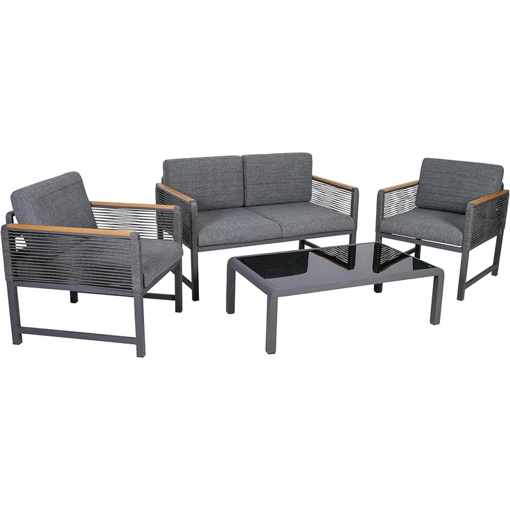 greemotion Lounge-Set Nevi bestehend aus Bank, Zwei Sesseln und Tisch, 4-teilig, Dunkelgrau