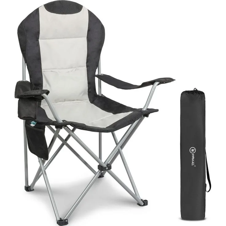 HOMECALL Campingstuhl Hochlehner Klappstuhl Gartenstuhl Angelstuhl mit Angenehme Polsterung (Packung, 1 St), bis 150KG, mit Seitentaschen und Getränkehalter für Camp Garten Balkon