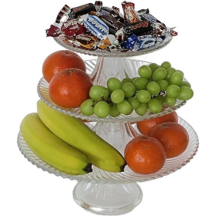 Dekoleidenschaft Etagere 3-stöckig, 3er Set Glasteller mit Fuß, Gebäcketagere, Servierschale, Glas, Obstständer, Glasetagere, Servierplatte, Gebäckschale – Bild 4