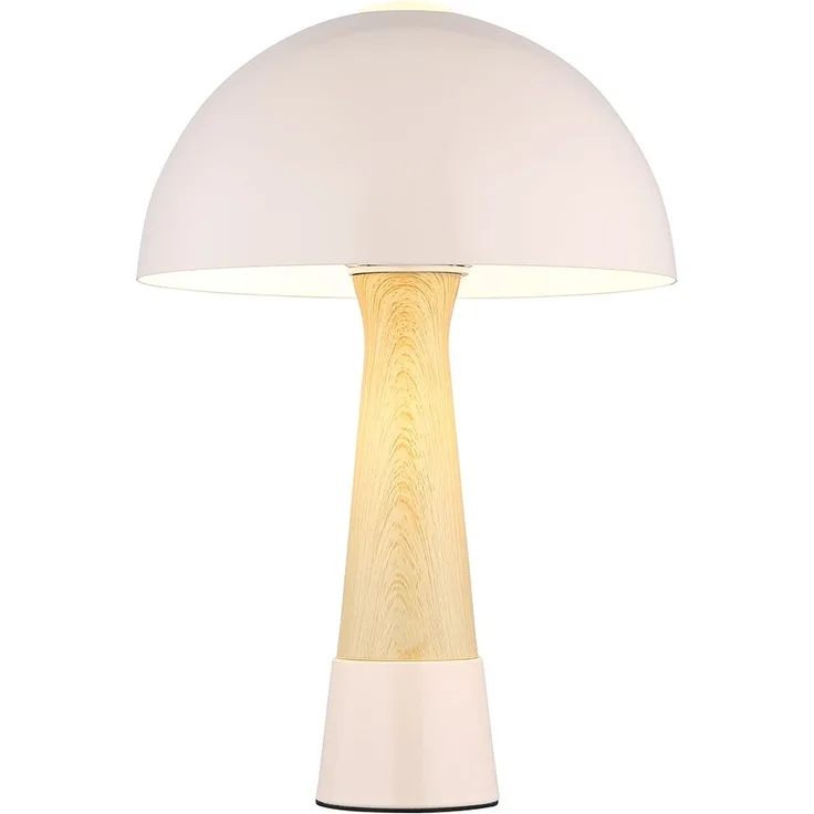 Retro Tischleuchte Pilz, Holzoptik, champagnerfarben, H 36,5 cm