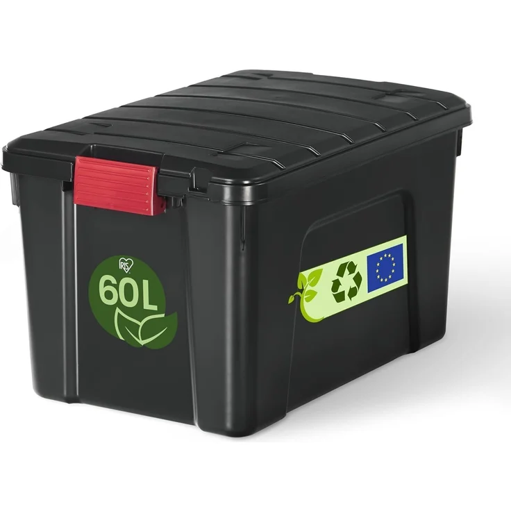 Iris Ohyama, Große Kunststoff-Aufbewahrungsbox, 60L, Garagen-box, Schwarz, Stapelbar, Robuste Schnappverschlüsse mit Griffen, SIA-60 – Bild 1