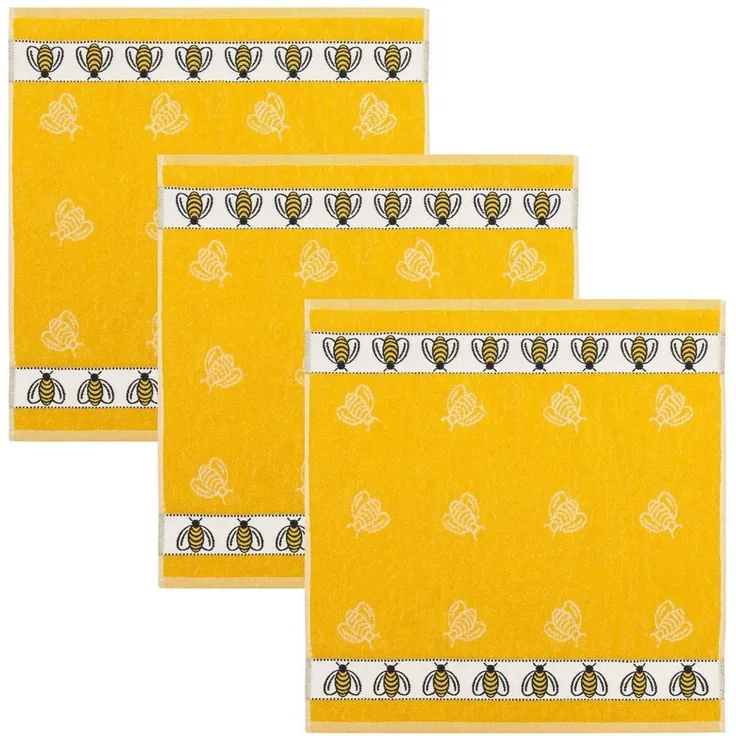 Kracht Geschirrtuch Bienen, (3-tlg, 3-teilig), 3er Pack Frottee Küchenhandtücher (3 Stück), ca. 50x50cm Baumwolle