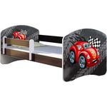 ACMA Kinderbett Jugendbett mit Einer Schublade und Matratze Wenge mit Rausfallschutz Lattenrost II 140x70 160x80 180x80 (05 Rote Auto, 160x80)