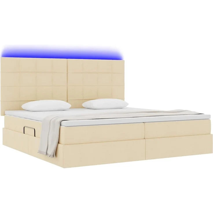 vidaXL LED-Speicherbett mit Matratze Creme 200 x 200 cm Stoff 3372442 – Bild 3