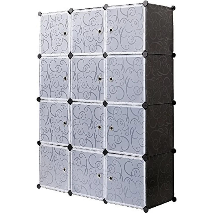 Mondeer Schrank Würfel 184 x 37 x 147 cm, Tragbar, Modular, mit Stange zum Selbermachen, Kleiderschrank, Kombiniert, Platzsparend, Kunststoff, Organizer, Würfel, Garderobenständer, 12 Würfel, Schwarz – Bild 2