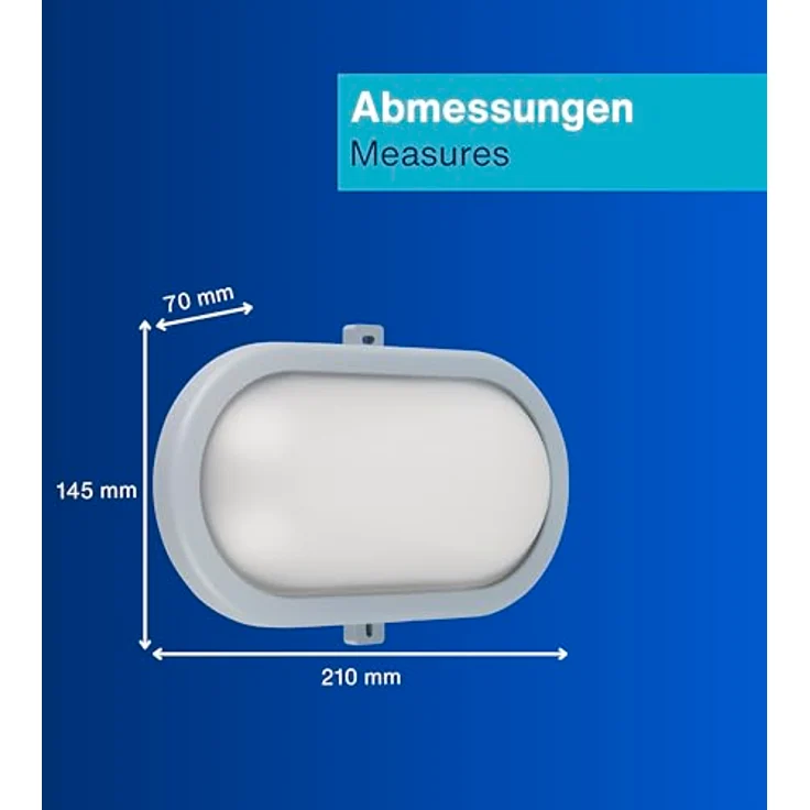 REV Kellerlampe - Feuchtraumleuchte LED oval (10W, 800lm, IP44), einsetzbar als Decken- oder Wandlampe, Feuchtraumlampe, grau – Bild 6