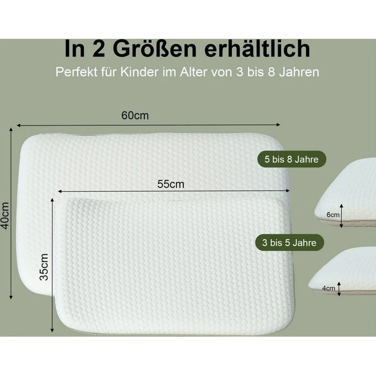 Esun Kopfkissen Kinderkissen Memory Foam Kissen, Ergonomisch Kinderkopfkissen ab 3-8, Füllung: 100% Memory Foam, Ruckenschlafer, Bauchschlafer, Seitenschlafer, Set, ergonomisches kopfkissen, seitenschläferkissen kinder, Atmungsaktiver 3D-Bezug Waschbar... – Bild 3