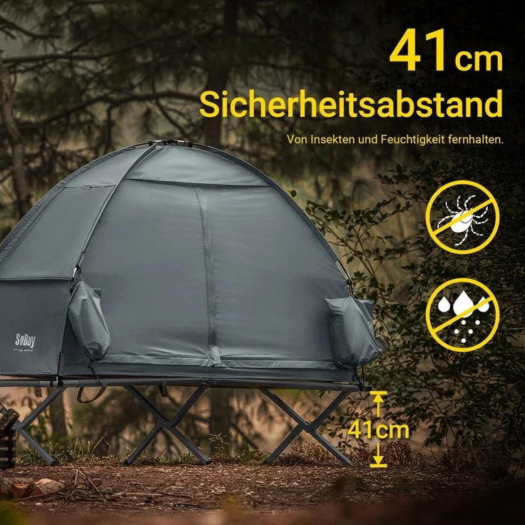 SoBuy Feldbett OGS32 Feldbett mit Zelt 1/2 Personen 7in1 Wurfzelt mit Luftpumpe,Campingzelt – Bild 2