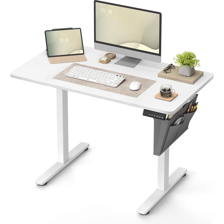 Songmics Höhenverstellbarer Schreibtisch elektrisch, 60x110 x (72-120) cm, Verstellbarer Tisch, Memory-Funktion für 4 Höhen, für Homeoffice, Arbeitszimmer, wolkenweiß LSD131W01 – Bild 1