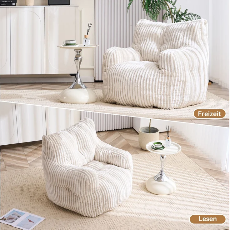 DESVIAE Sitzsack gepolstert 94x70x100 cm aus Cord, Beige, mit Memory-Schaumstoff-Füllung – Bild 5