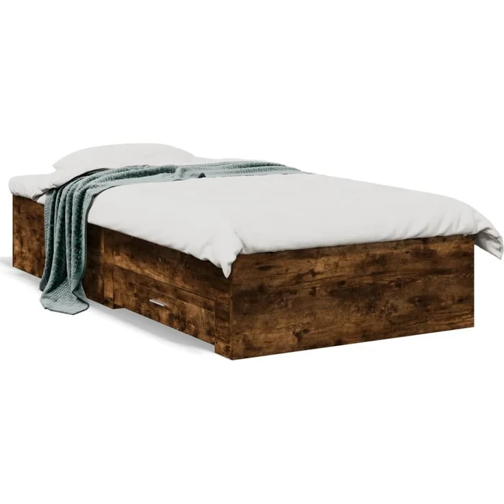 vidaXL Bettgestell mit Schubladen Räuchereiche 75x190 cm Holzwerkstoff 3280444 – Bild 2