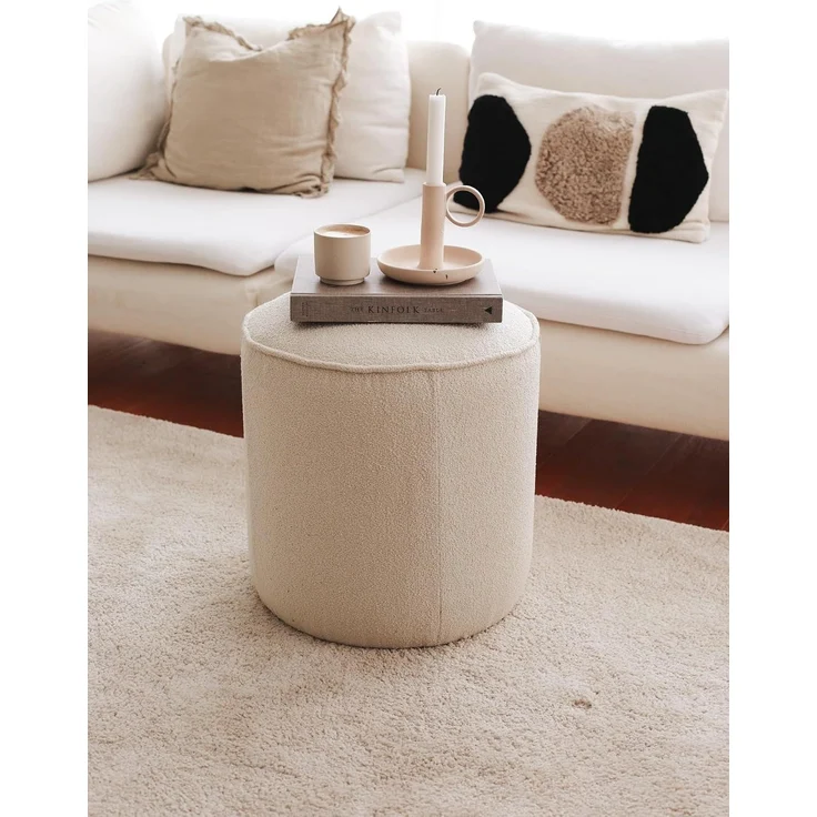 Atelier Del Sofa Elegant Cream Pouffe, 43 x 45 x 43 cm | 100% Wooden Frame, Soft Teddy Fabric, 24 DNS Feather Cushion | Perfect for Modern Living Rooms & Bedrooms – Bild 2