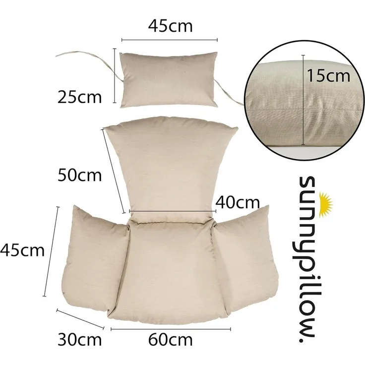 sunnypillow Hängesessel Auflage für Rattan & Polyrattan Hängeschaukel, Cremefarben