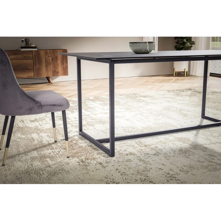 Esszimmertisch 180x90x76cm Keramik Glas Schwarz Metallbeine Rechteckig – Bild 5