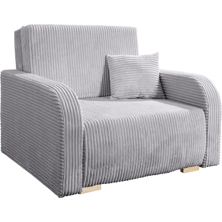 Wohnero24 Lirena 1 Schlafsessel mit Bettfunktion 80x195 cm – Cord Sessel ausziehbar 103x95 cm mit Bettkasten, kleines Gästebett, platzsparendes Einzelschlafsofa - Hellgrau – Bild 3