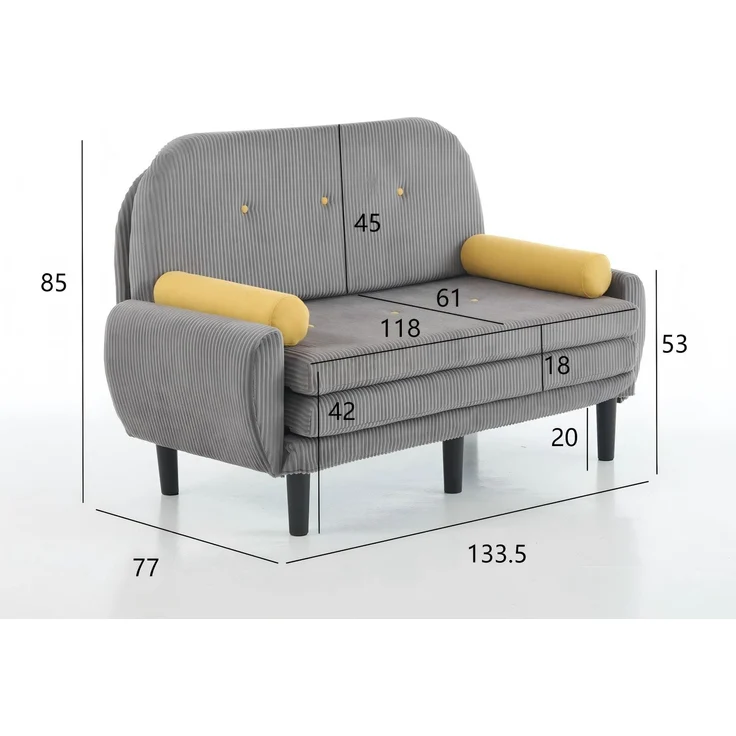ZUBALIYA Sofa mit Stauraum, mit Cordbezug, mit Schaumstoffpolsterung, für Wohnzimmer und Apartments, mit stabilem Untergestell, Grau – Bild 10