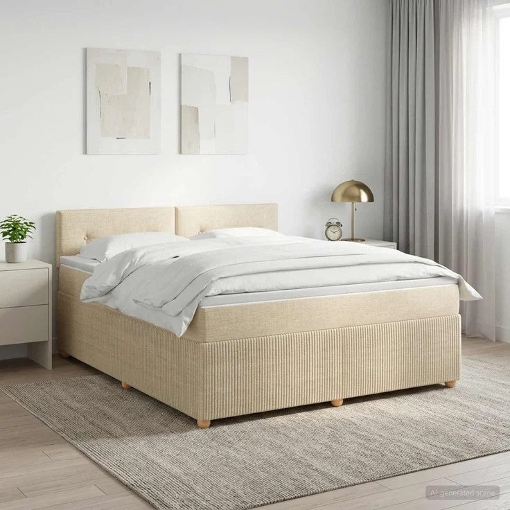 vidaXL Boxspringbett mit Matratze Creme 140 x 190 cm Stoff 3451466 – Bild 1