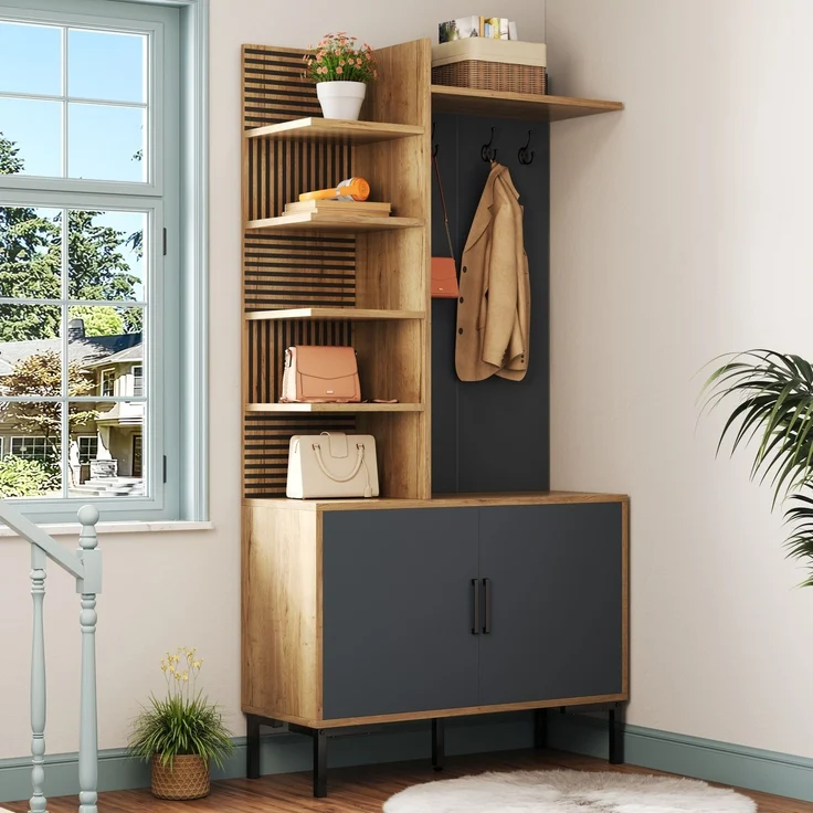 DESVIAE Garderobenschrank-Set Natur aus Spanplatte – 100x190,05x40 cm – Haken, verstellbare Ablage – Bild 3