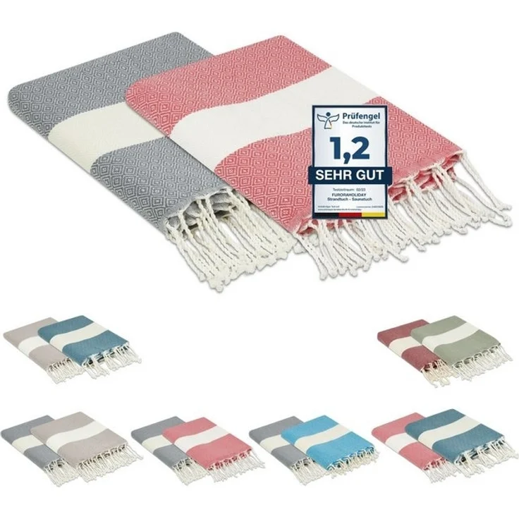 furora HOLIDAY Strandtuch groß 100x200 cm Strand Tuch, aus Baumwolle, Hamamtuch Badetuch, leicht, lang, dünn & kompakt – Bild 4