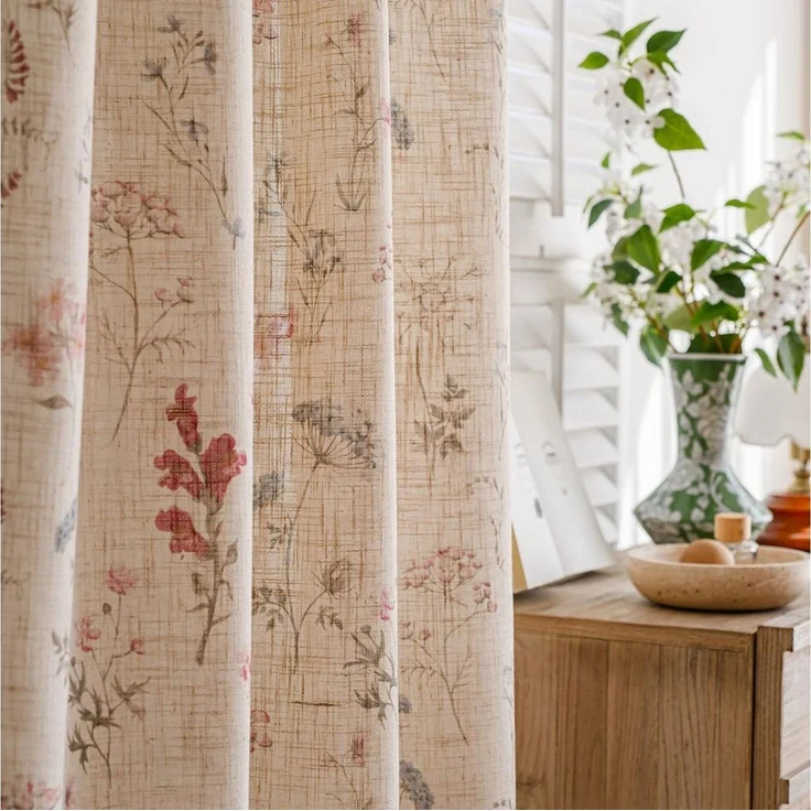 Diwzbyn Vorhang Boho-Blumen-Vorhang, halbtransparenter Vorhang im Landhausstil – Bild 2