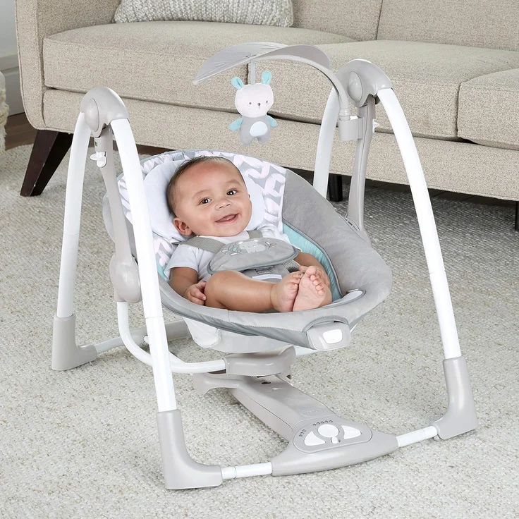Ingenuity, Raylan 2 in 1 zusammenklappbare Babschaukel und -sitz, mit Vibrationen, automatischem Schaukeln und Melodien, Grau, 1 Stück (1er Pack) – Bild 11