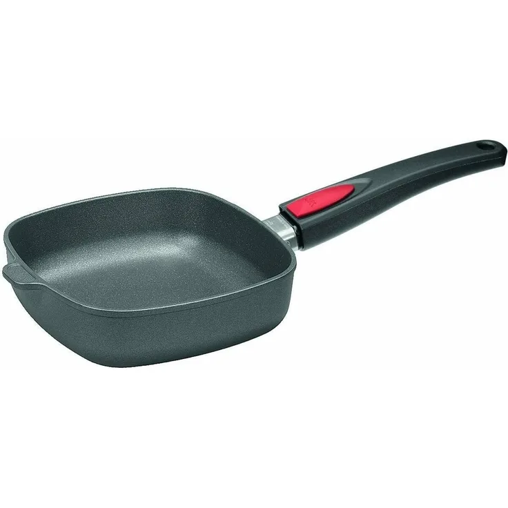 WOLL Guss‑Grillpfanne Titanium Nowo Induction viereckig, abnehmbarer Griff, 24 x 7,5 x 24 cm, Aluminium‑Titanium‑Guss, alle Herdarten inkl. Induktion, spülmaschinen‑ & backofenfest bis 250 °C