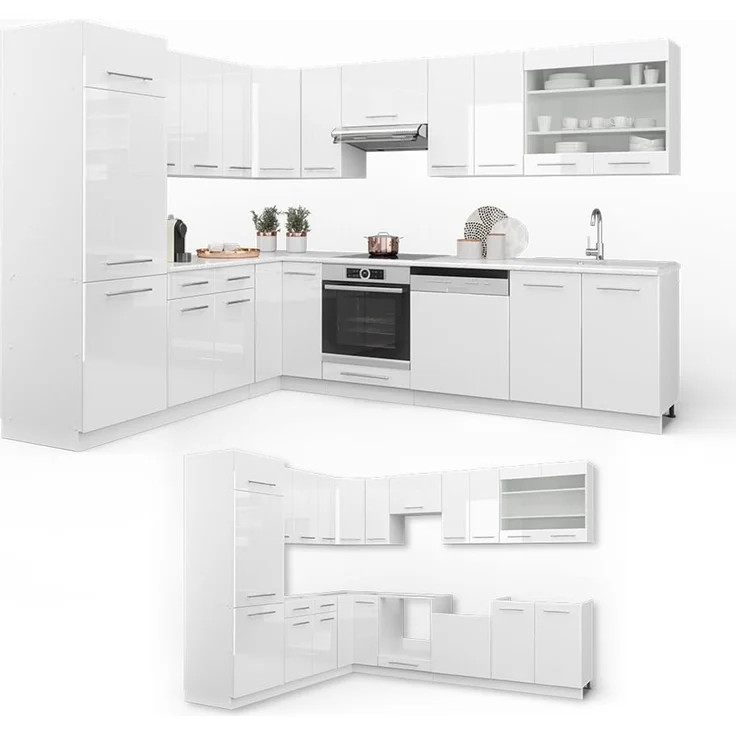 Eckküche Fame-Line Weiß Hochglanz/Weiß 287 x 227 cm ohne Arbeitsplatte Vicco – Bild 7