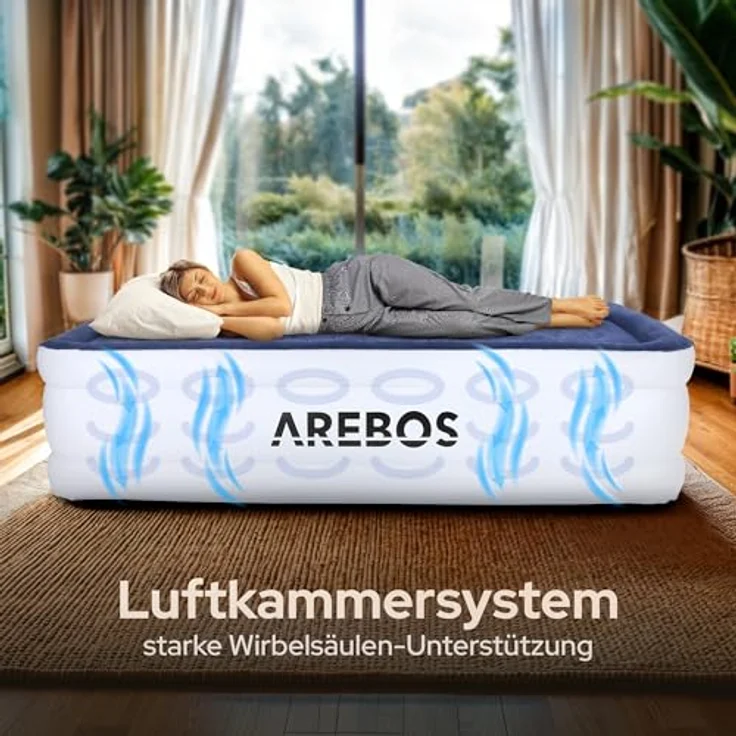 Arebos Luftbett, Selbstaufblasend mit Pumpe, Pumpe 2in1 Funktion: Inflation & Deflation, 203 x 152,5 x 51 cm – Bild 7
