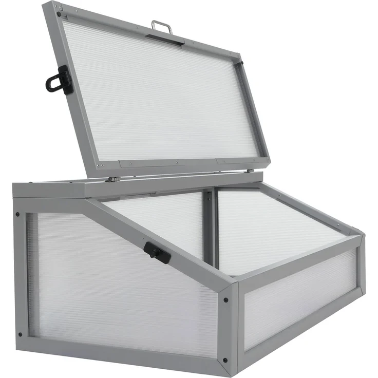 Frühbeetaufsatz HWC-R37, Gewächshaus Pflanzbeetaufsatz Beetabdeckung Stahl Polycarbonat 36 x 100 x 50 cm ~ grau – Bild 5