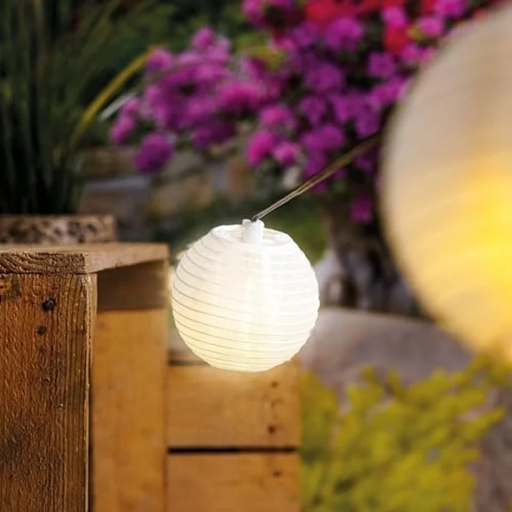 esotec LED Gartenleuchte Solarkette 30 Ballons Lampions 9m +2m Zuleitung 3000K Garten 102184, Dauerlicht oder Blinklicht, ON/OFF, LED fest integriert, 3000K warmweiß, Dauerlicht oder Blinklicht, ON/OFF, solarbetrieben ohne Stromanschluss – Bild 4