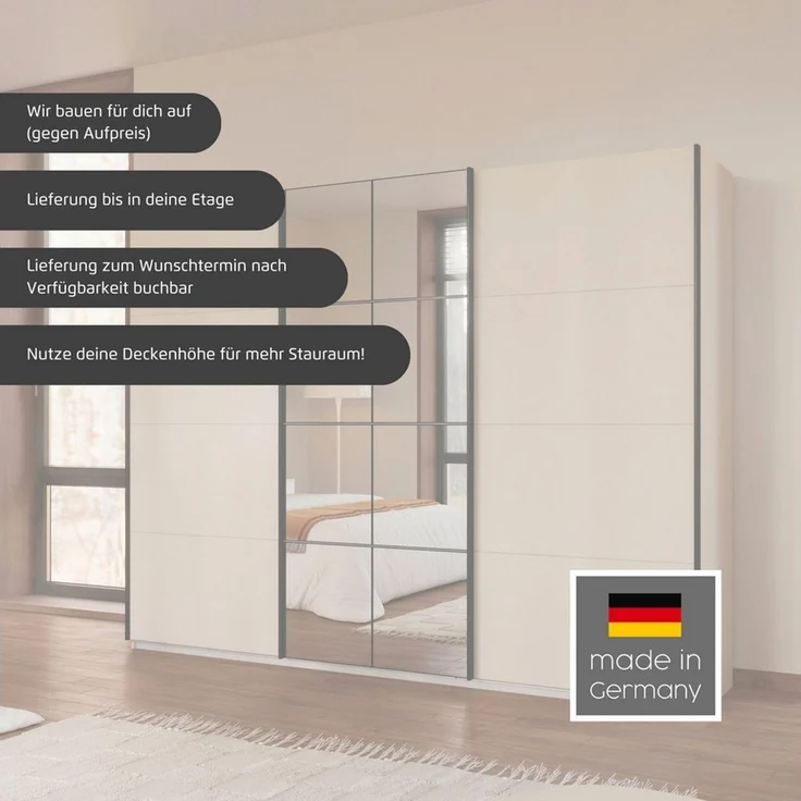 OTTO home Kleiderschrank Schwebetürenschrank Schrank Garderobe Wäscheschrank BAVENO (in 3 Ausstattungen BASIC/CLASSIC/PREMIUM (mit Soft-Close-Funktion) in moderner Loft-Optik mit Griffleisten aus Metall MADE IN GERMANY – Bild 2